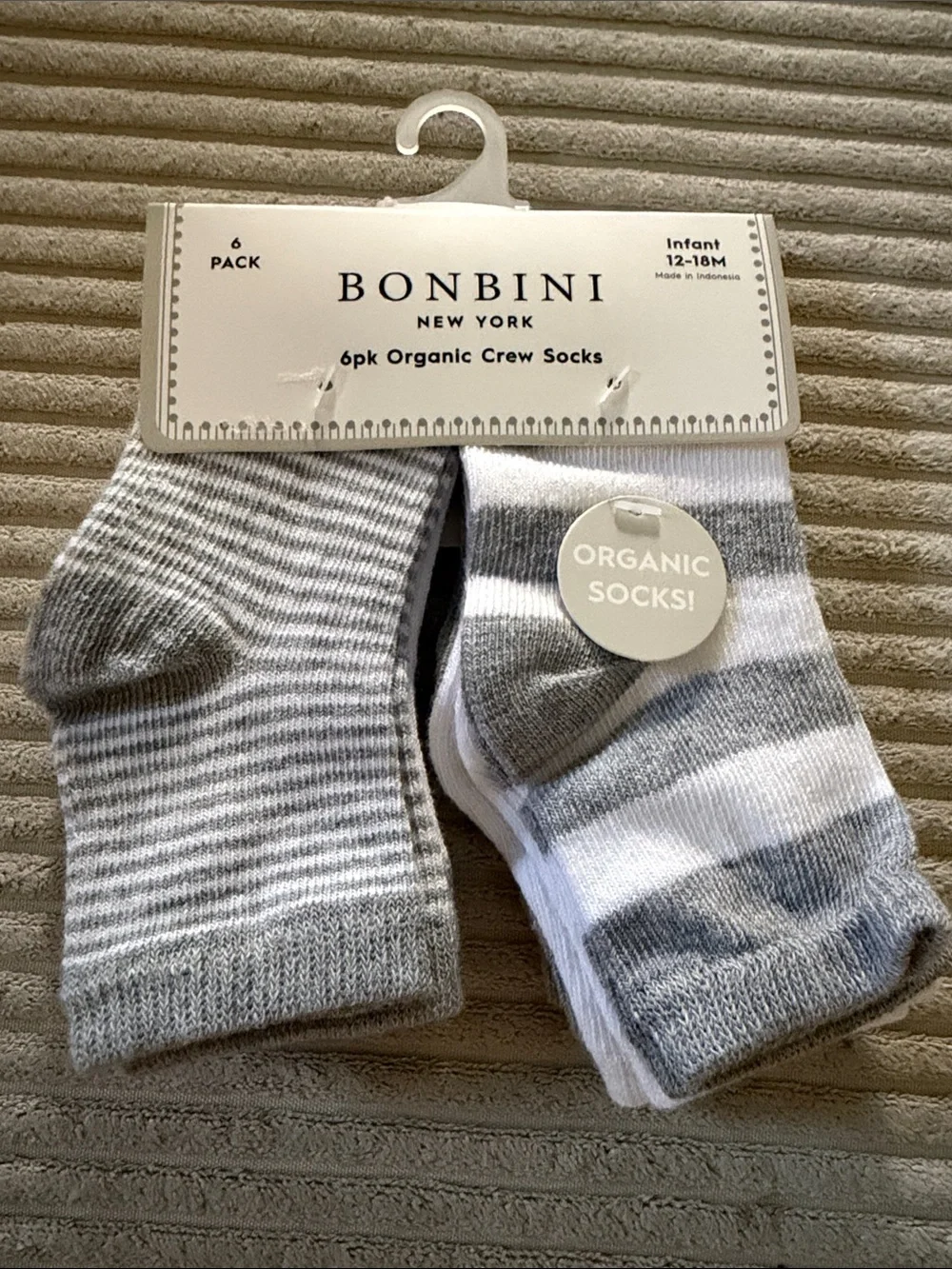 Infant Gray & White Organic Crew Socks - 6 Pack